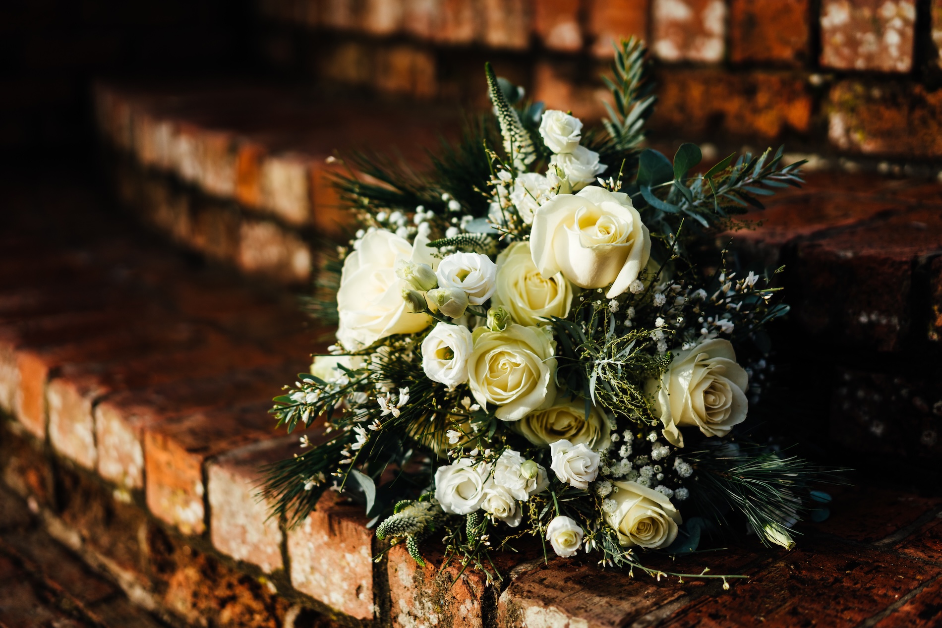 Bridal bouquet on a table at Dodmoor House.