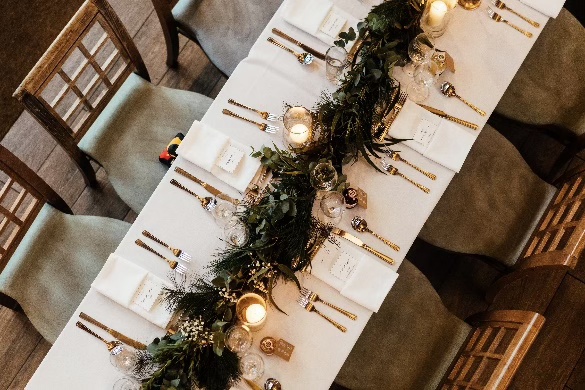 Winter Wedding Table with Candles at Dodmoor House.