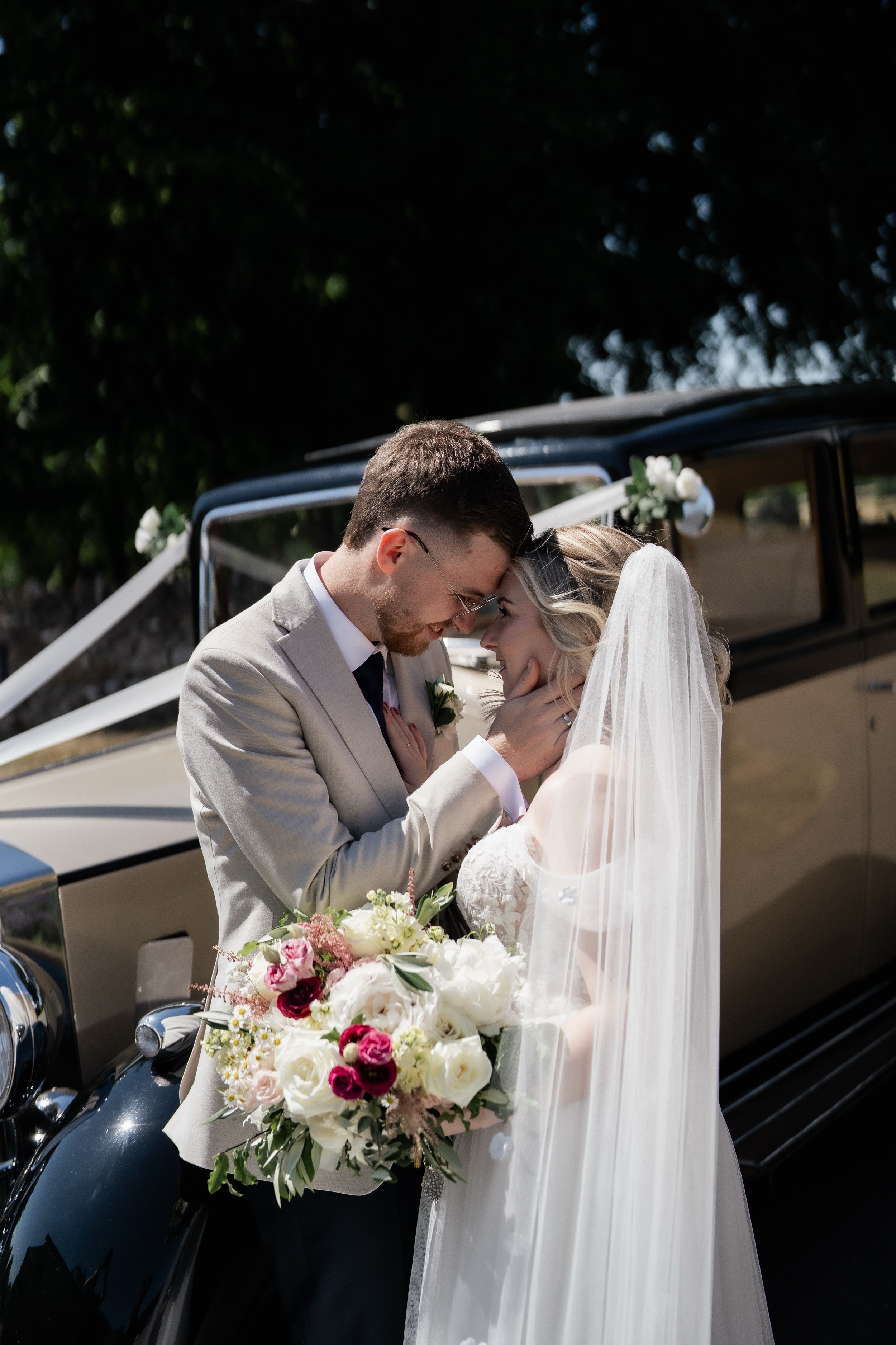 Bride and Groom with Bouquet