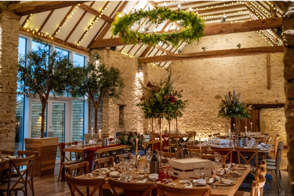 The Great Barn styled for a Wedding Meal